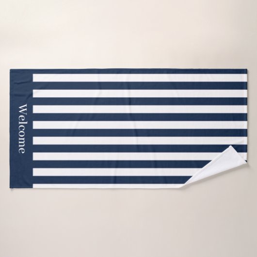 Nautical Blue and White Welcome Bath Towel Badhanddoek (Badhanddoek)