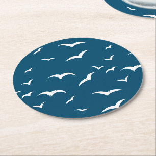 Nautical Blue and White Zee Bird Patterated Ronde Kartonnen Onderzetter