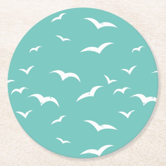 Nautical Blue and White Zee Bird Patterated Ronde Kartonnen Onderzetter (Voorkant)
