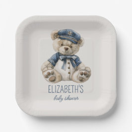 Nautical Blue Baby Bear Baby Shower Papieren Bordje