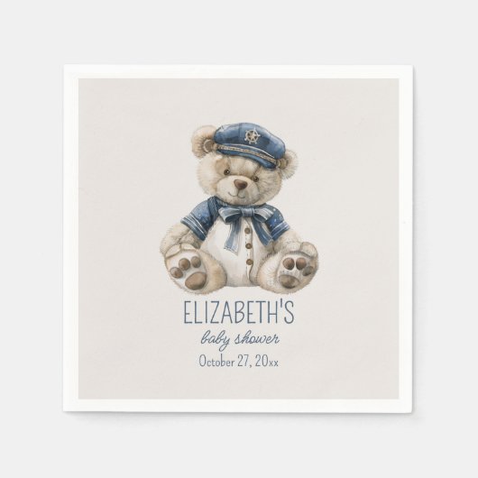 Nautical Blue Baby Bear Baby Shower Servet (Voorkant)