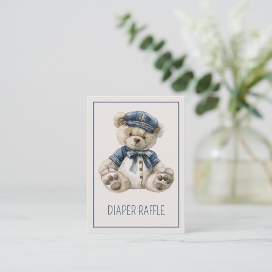 Nautical Blue Baby Bear Diaper Raffle Informatiekaartje (Staand voorkant)