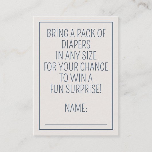 Nautical Blue Baby Bear Diaper Raffle Informatiekaartje (Achterkant)