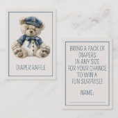 Nautical Blue Baby Bear Diaper Raffle Informatiekaartje (Voorkant / Achterkant)