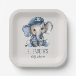 Nautical Blue Baby Elephant Baby Shower Papieren Bordje