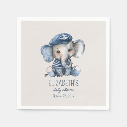 Nautical Blue Baby Elephant Baby Shower Servet (Voorkant)