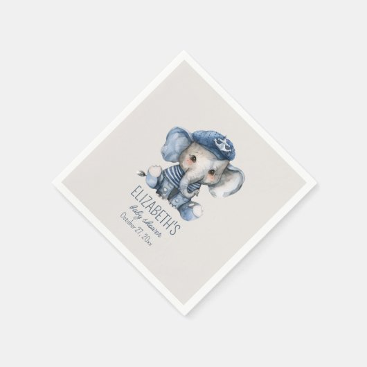 Nautical Blue Baby Elephant Baby Shower Servet (Hoek)
