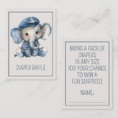 Nautical Blue Baby Elephant Diaper Raffle Informatiekaartje (Voorkant / Achterkant)