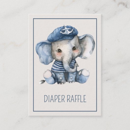 Nautical Blue Baby Elephant Diaper Raffle Informatiekaartje (Voorkant)