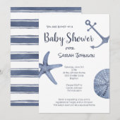 Nautical Blue Baby shower Invitation Kaart (Voorkant / Achterkant)