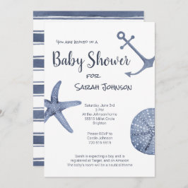 Nautical Blue Baby shower Invitation Kaart