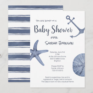 Nautical Blue Baby shower Invitation Kaart