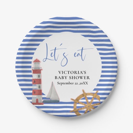 Nautical Blue Baby Shower Papieren Bordje (Voorkant)