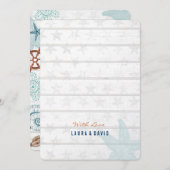 Nautical blue Beach zandschelpen Weddenschap Kaart (Voorkant / Achterkant)