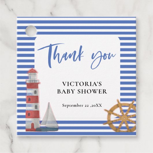 Nautical Blue Bedankt Baby shower Bedankjes Labels (Voorkant)
