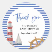 Nautical Blue Bedankt Baby shower Ronde Sticker (Voorkant)