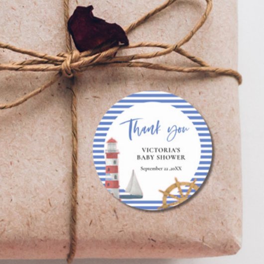 Nautical Blue Bedankt Baby shower Ronde Sticker