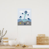 Nautical Blue Blauwgroen Grey Anchor Nursery Art P Poster (Keuken)