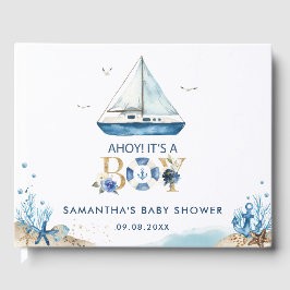 Nautical Blue Boat Ahoy Het is een Baby shower Tjo Gastenboek