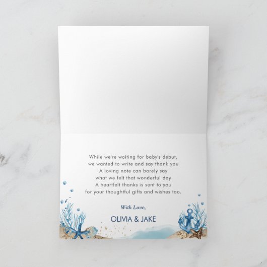 Nautical Blue Boat Ahoy Het is een Jongen Baby sho Bedankkaart (Binnen)