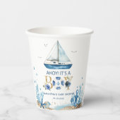 Nautical Blue Boat Ahoy Het is een Jongen Baby sho Papieren Bekers (Voorkant)