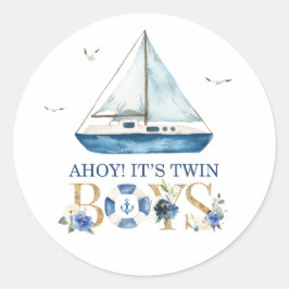 Nautical Blue Boat Ahoy Het is tweelingjongens Dan Ronde Sticker
