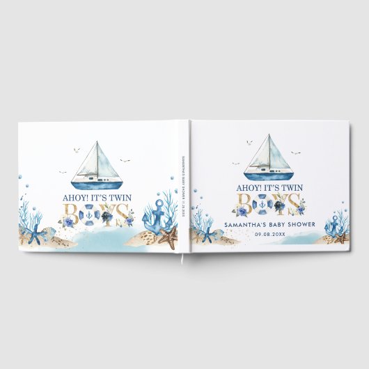 Nautical Blue Boat Ahoy Het is Twin Boys Baby show Gastenboek (Volledig)