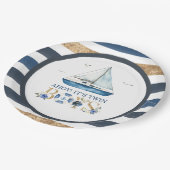 Nautical Blue Boat Ahoy Het is Twin Boys Baby show Papieren Bordje (Gekanteld)
