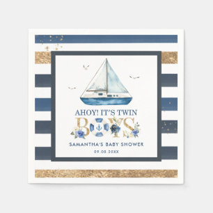 Nautical Blue Boat Ahoy Het is Twin Boys Baby show Servet