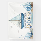Nautical Blue Boat Baby shower Ahoy Het is tweelin Spandoek (Verticaal)