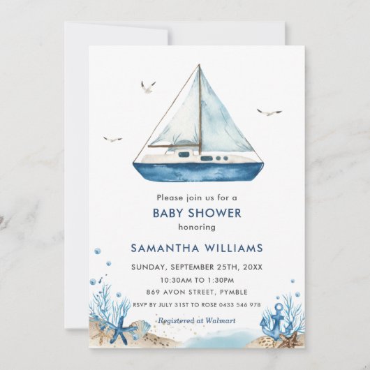 Nautical Blue Boat Baby Shower Kaart (Voorkant)