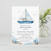 Nautical Blue Boat Baby Shower Kaart (Staand voorkant)