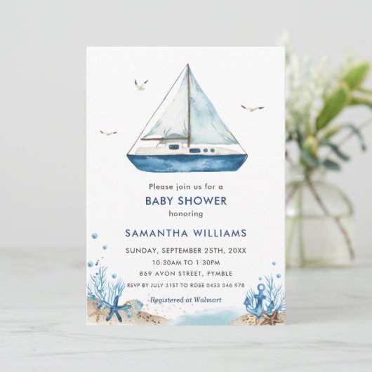 Nautical Blue Boat Baby Shower Kaart (Staand voorkant)