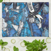 Nautical Blue Boats and Anchor Boat Name Theedoek (Gevouwen)