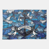 Nautical Blue Boats and Anchor Boat Name Theedoek (Horizontaal)