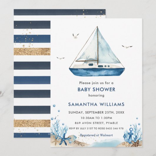 Nautical Blue Boot Baby Shower Kaart (Voorkant / Achterkant)