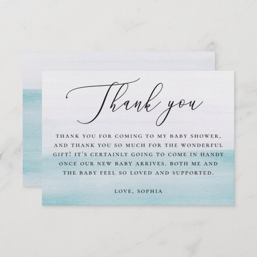 Nautical Blue Boy Baby Shower | Elegant Script Bedankkaart (Voorkant / Achterkant)