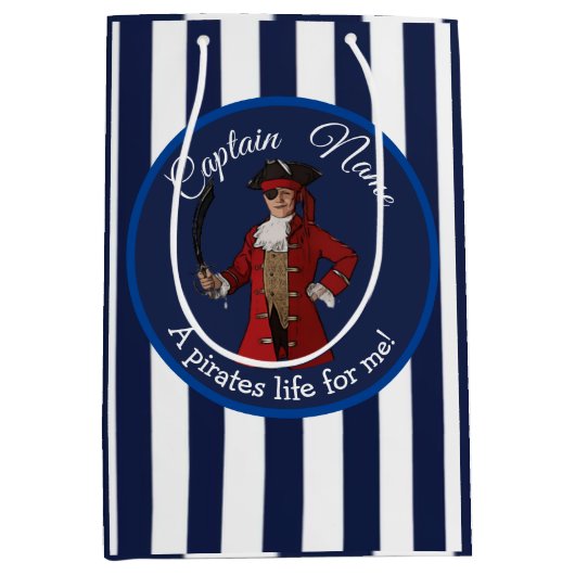 Nautical Blue Boy Pirate Medium Cadeauzakje (Voorkant)