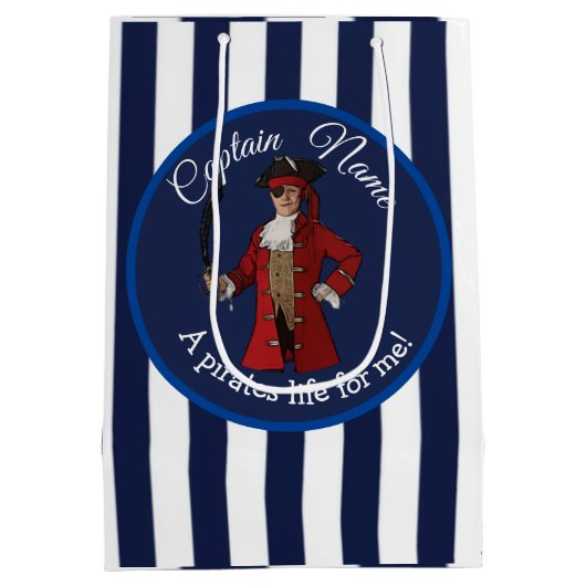 Nautical Blue Boy Pirate Medium Cadeauzakje (Achterkant)