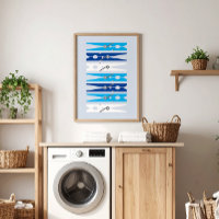 Nautical Blue Clothes Pins Laundry Room Art