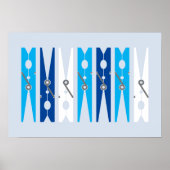 Nautical Blue Clothes Pins Laundry Room Art Poster (Voorkant)