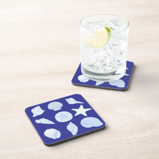 nautical blue coasters with seashells bier onderzetter