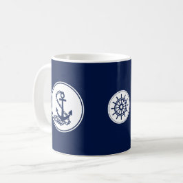 Nautical Blue Coffee Mok, Anchor and Ship's Wheel Koffiemok