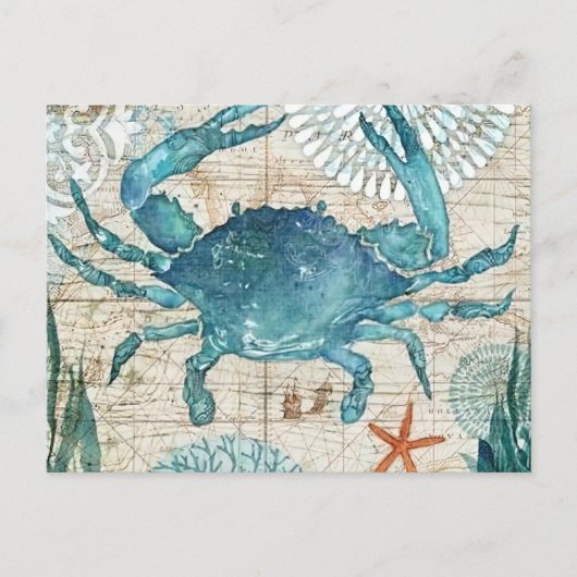  Nautical Blue Crab Briefkaart (Voorkant)