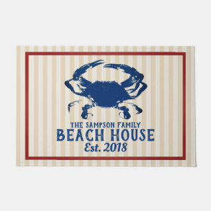 Nautical Blue Crab & Stripes Beach House Deurmat