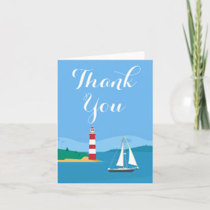 Nautical Blue Dank Je Lighthouse & Zeilboot Bedankkaart