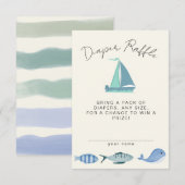 Nautical Blue Diaper Raffle Simple Boy´s Shower Informatiekaartje (Voorkant / Achterkant)