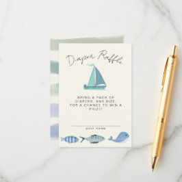Nautical Blue Diaper Raffle Simple Boy´s Shower Informatiekaartje