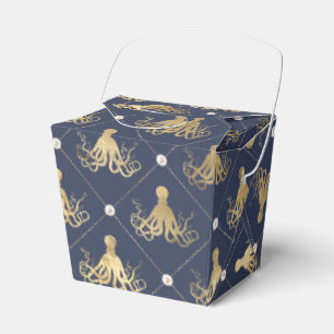 Nautical Blue en Gold Octopus Bedankdoosjes