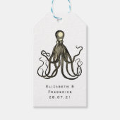 Nautical Blue en Gold Octopus Cadeaulabel (Voorkant)